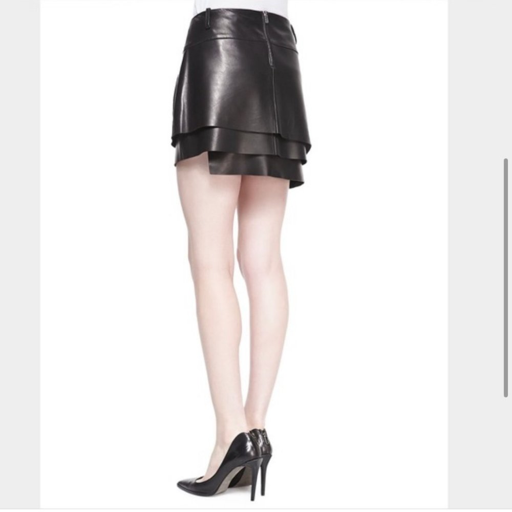 HELMUT LANG LAMBSKIN LEATHER PANELED TIERED BLACK MINI SKIRT NWT S M 6 8 28" 29" - Picture 6 of 7